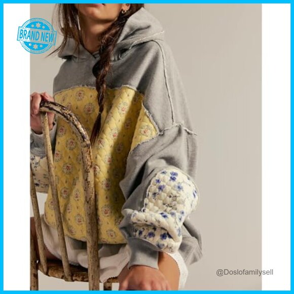 Oversized Floral Graphic Hoodie Long Sleeve Pullover Sweatshirt Y2K Chic - Picture 4 of 5